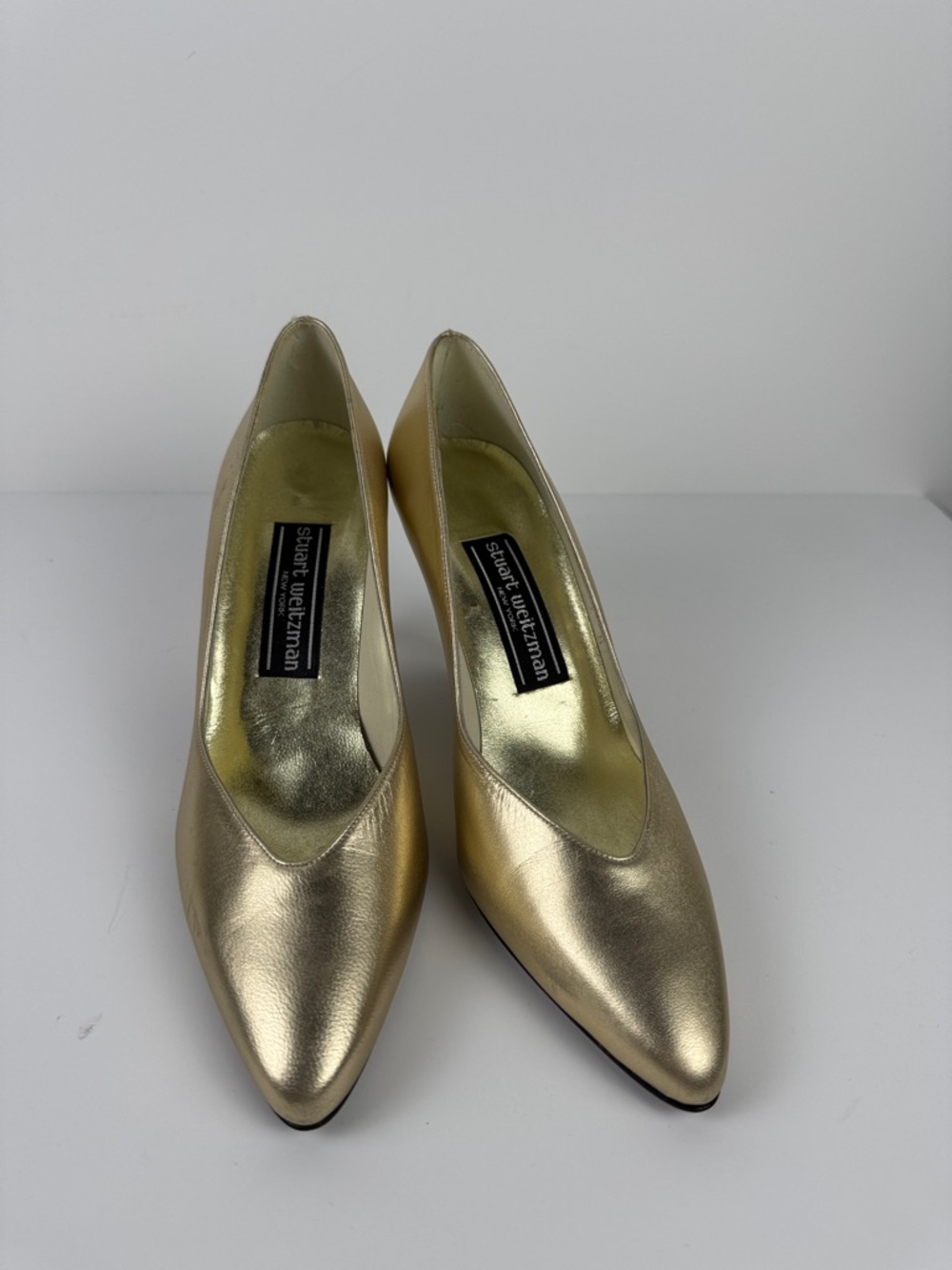Stuart Weitzman Metallic Gold Pointed-Toe Pumps
